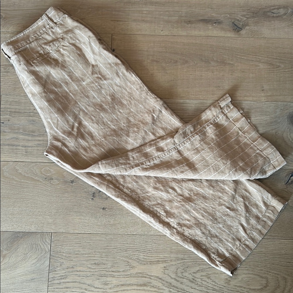 Olsen Linen beige and cream-striped linen culottes